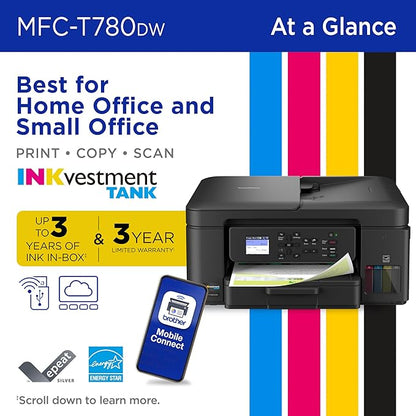 Brother INKvestment Tank 780 Wireless Color Inkjet All-in-One Printer with Duplex Printing | Includes up to 3 Years of Ink in-Box(1) and a 3-Year Limited Warranty(2) (MFC-T780DW)