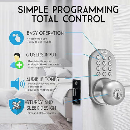 MiLocks TKK-02SN Tkk-Sn Digital Door Knob Lock with Electronic Keypad, Satin Nickel, Keypad, Keyless