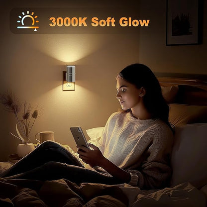 JandCase Night Light, LED Night Lights Plug into Wall, 2 Pack Automatic Nightlight with Light Sensor, 3000K Soft White 0-100LM Dimmable Modern Nightlight for Kids Bedroom Hallway