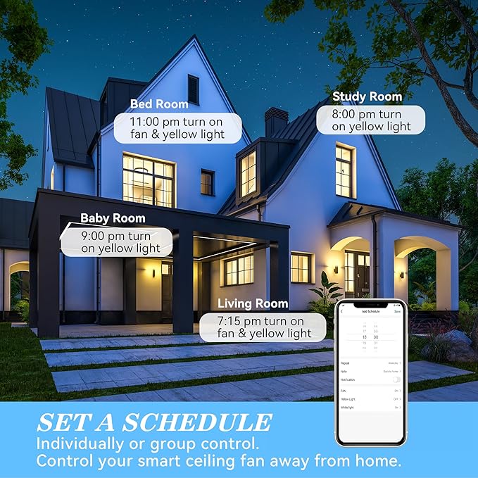 SMAAIR 56inch Smart Wifi Ceiling Fans with Dimmable LED Lights and Remote, Compatible with Alexa/Google Home/Siri/APP, Outdoor DC Fans with 10 Speeds, Timer/Schedule,Walnut
