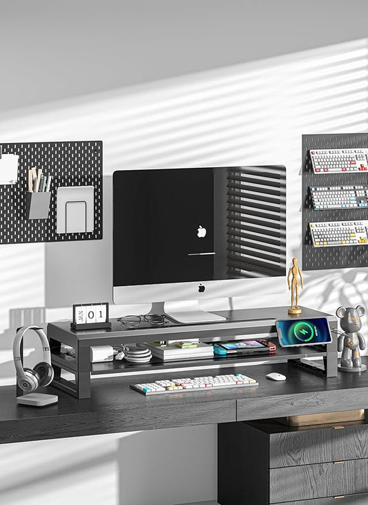 GECKOSTROLL 2-Tier Metal Computer monitor stand Laptop Desk Shelf & Monitor Riser ，27.55 inches long desk riser Monitors/PC/Laptop/Computer Space Saver Organizer (Basic Version, Two-layer 700mm)