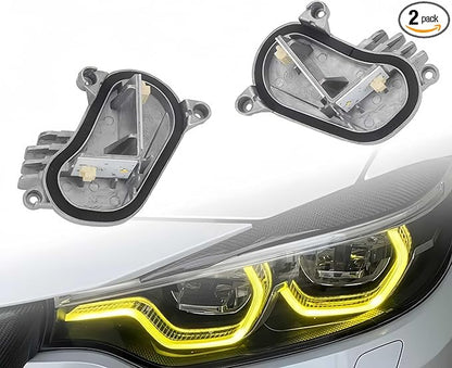 SOCAL-LED LIGHTING Yellow Angel Eye Daytime Running Light DRL Adaptive Headlight Insert Diode Module LED Control Unit Fit for BMW 2018-2020 F80 M3 F83 F82 M4 LCI, Pack of 2