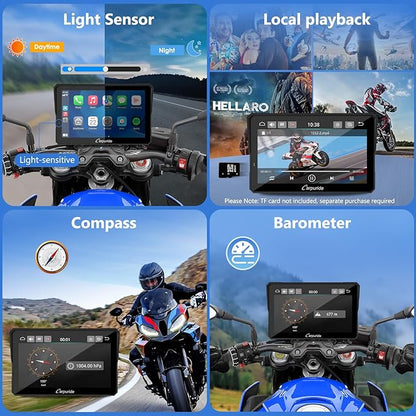 CARPURIDE W702BS PRO for BMW Motorcycle CarPlay & Android Auto Dual Bluetooth, 7" Waterproof GPS Navigation Screen, Data Reading, Native Wonder, TPMS, Light Sensor, Music Sharing, Intercom,16-Pin