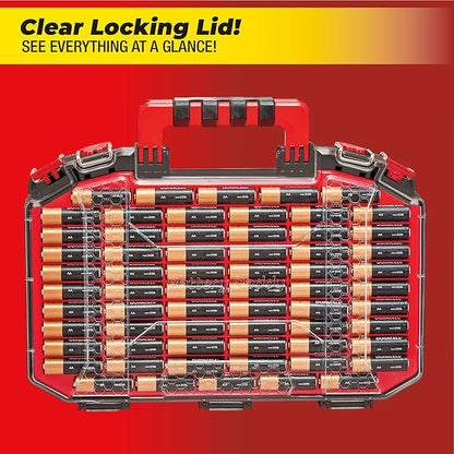 Ontel Battery Daddy Storage & Organizer Case with Light and Tester, Stores & Protects Over 200 Batteries, Double-Sided, Durable Design with Clear Locking Lid, Secure Latches & Portable Carrying Handle