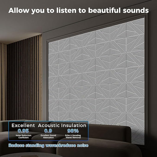 50 Pack Bulk Self-Adhesive Soundproof Wall Panels, 12 x 12 x 0.47 in Sound Proof Foam Panels for Walls, 1.2lb/ft³ High Density, Thicker 0.47in, Acoustic Panels, Duty for Large Walls Gray