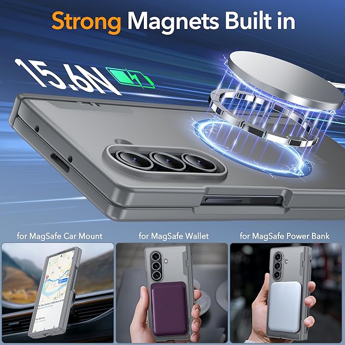 Oneagle Magnetic for Samsung Galaxy Z Fold 7 Case Built in Screen Protector Translucent [Fit for MagSafe] [S Pen Holder Slot] [Hinge Protection] MIL-Grade Shockproof Matte Case for Galaxy Z Fold 7