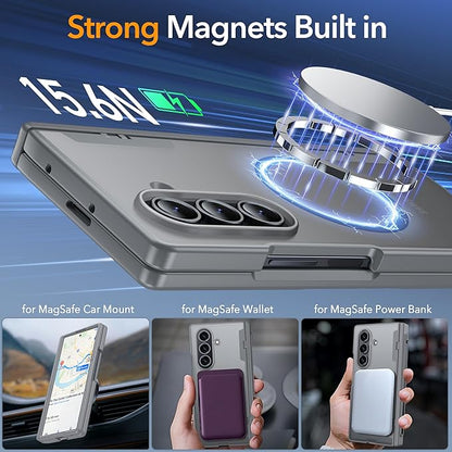 Oneagle Magnetic for Samsung Galaxy Z Fold 7 Case Built in Screen Protector Translucent [Fit for MagSafe] [S Pen Holder Slot] [Hinge Protection] MIL-Grade Shockproof Matte Case for Galaxy Z Fold 7