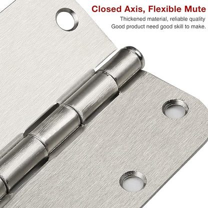 42 Pack Rounded Door Hinges Brushed Nickel 3.5 inch x 3-1/2", 5/8" Radius Heavy Duty Steel Iron 3 ½"Hinge for Doors, Interior Room,Outdoor Window,Constructition Hardware Kit Home Decor Essentials