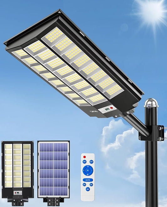 JAYNLT Y-9500W Solar Street Lights Outdoor,6500K Highest Lumen Parking Lot Lights,Waterproof Duks to Dawn Solar Flood Security Lamps Motion Sensor for Garage,Stadiums