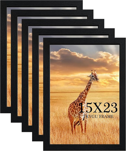 TKYGU 15x23 Picture Frame Set of 5, Wooden Frame Black for 15x23 Inch Picture Poster Photo with Durable Shatter Resistant Plexiglass,Wall Gallery Poster Photo frame 23 by 15 Frame for Wall best gift