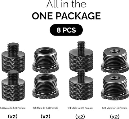 IXTECH Mic Stand Adapter Set - 8 Piece Metal Mic Stand Adapter Kit - 3/8 to 5/8 & 1/4 to 5/8 Female to Male Thread Adapter - Boom Arm Adapter (2)