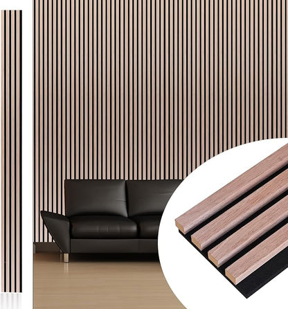 NeatiEase Wood Wall Panels, 9 Feet Acoustic Slat Wall Panels for Interior Wall Decor and Noise Reduction, Decorative Slat Wall Paneling, Natural Walnut, 6-Piece
