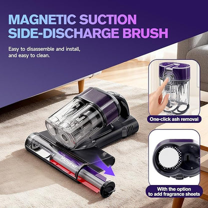 Mxnsewr Mattress Vacuum Cleaner, Ultrasonic Bed Vacuum Cleaner with 18Kpa Strong Suction, 150°F Heat & 253.7nm UV-C Light, Intelligent Dual Cup, One-Click Dust Removal for Bed, Sofa, Pet Hair, Grey
