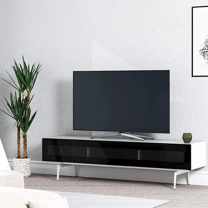 SONOROUS ST-360 Premium TV Stand for Living Room – Modern TV Stands & Entertainment Center with Storage – White Wood & Black Glass Cover – Luxury Media Console with Metal Legs for TVs up to 75 inches