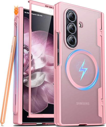 Oneagle Magnetic for Samsung Galaxy Z Fold 7 Case Built in Screen Protector Translucent [Fit for MagSafe] [S Pen Holder Slot] [Hinge Protection] MIL-Grade Shockproof Matte Case for Galaxy Z Fold 7
