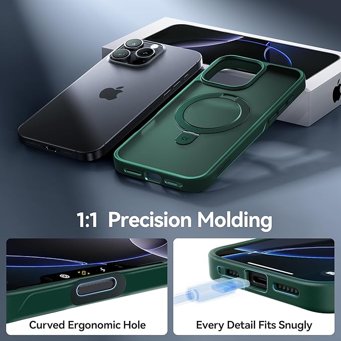 CASEKOO Designed for iPhone 16 Pro Case with Magnetic Invisible Stand [Military Drop Protection] [Compatible with MagSafe] Shockproof Slim Translucent Matte Case 6.3 Inch, Green