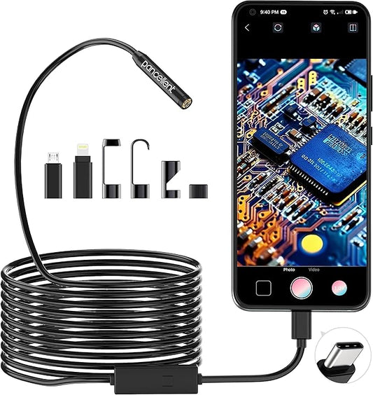 1920P Snake Inspection Borescope, Pancellent Type C Endoscope, Scope Camera with 8 LED Lights for Android and iOS Smartphone, iPhone, iPad, Samsung (16.5 FT/5M)