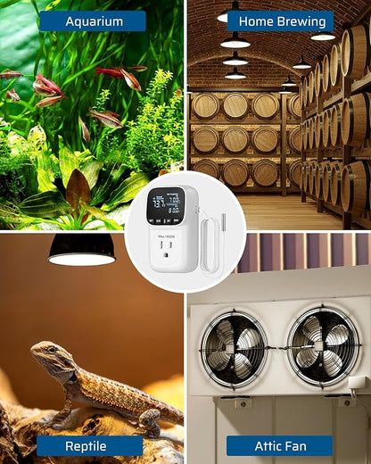DEWENWILS Digital Temperature Controller, Heavy Duty 15A/1800W Thermostat Outlet Plug, VA Display Heating Cooling Control Timer, -40℉~210℉, Cyclic Timing/Countdown, for Greenhouse Incubator Homebrew