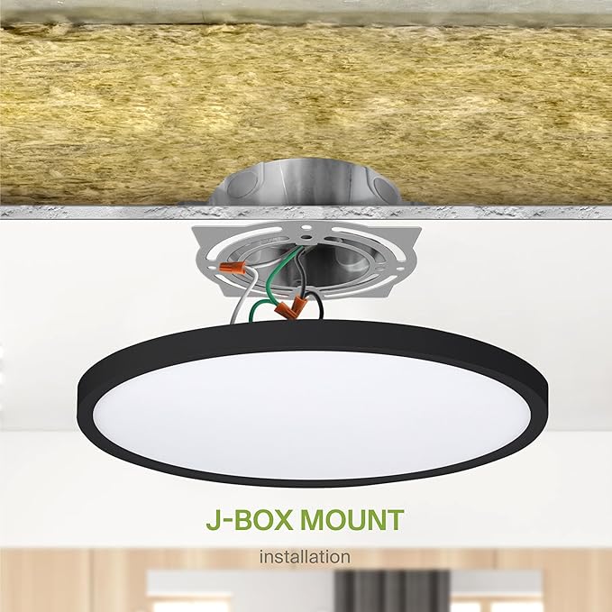ASD LED 12" Round Flush Mount Ceiling Light Fixture, Low Profile Surface Lighting | 5CCT, Dimmable, Ultra-Thin, ETL Listed | 24W 1900LM 2700-6000K 120V | Kitchen, Bedroom, Hallway Lamp | Black, 4 Pack