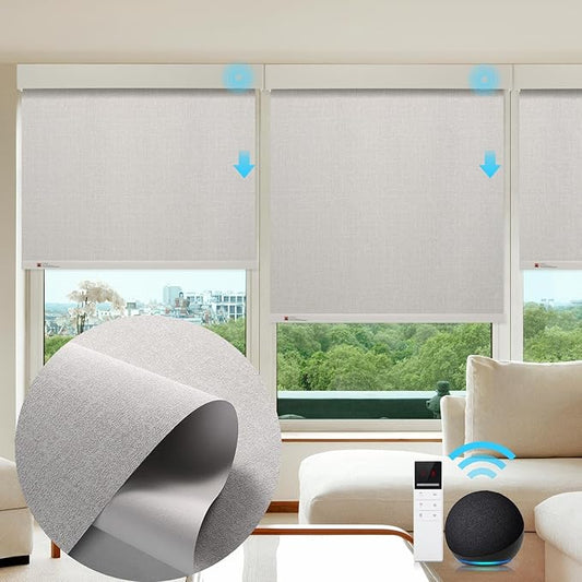 ZSTARR Motorized Smart Blind for Window,Automatic Blackout Roller Shade Compatible, with Remote Control, Child Safety Rechargeable Battery Blind with Valance,Customize (Buff Colour)