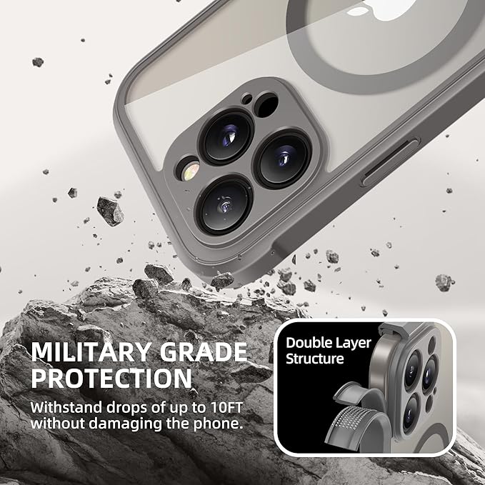 BERFY Magnetic for iPhone 16 Pro Case, Compatible with MagSafe, Built-in Privacy Screen Protector and Upgraded Camera Protection, Anti-Spy Full Body Shockproof Phone Case for 16 Pro 6.3", Grey