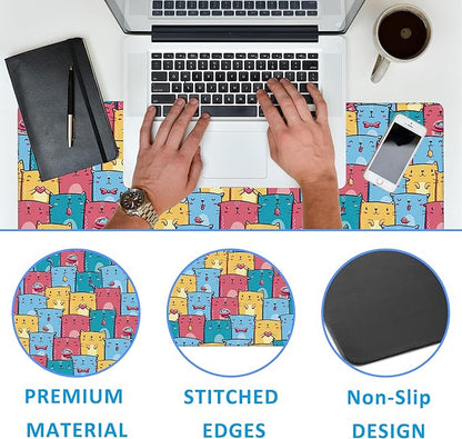 EOBKLAX Kawaii Colorful Cats Desk Mat,Large Gaming Mouse Pad,Non-Slip Rubber Base Desk Pad with Stitched Edges for Desk Office Home Decor 35.4X15.7 Inch