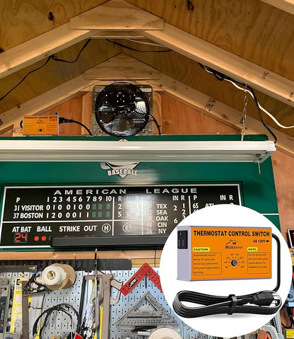 Attic Fan Thermostat-Control, Adjustable Thermostat with Overload Protector, Temperature Controlled Attic Fan, with Socket Easy to Install, Exhaust Fan Temperature Controller for Workshop, Greenhouse
