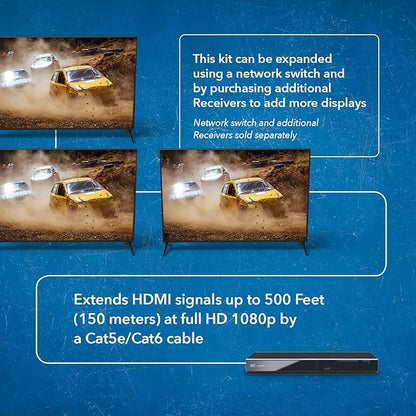 OREI HDMI Over Ethernet Extender with CAT5/CAT6, Upto 330 Feet - HDMI Loop Out - 1080P Full HD Signal Distribution with Support for one to Many Connection.