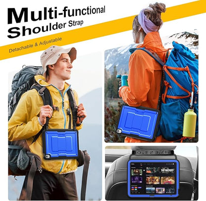 SEYMAC stock Case for iPad (A16) 11th/10th Generation 11''/10.9'' 2025/2022, with Built-in Screen Protector, Shoulder Strap, Built-in Kickstand, Rugged Full Body Shockproof Protective Case, Blue