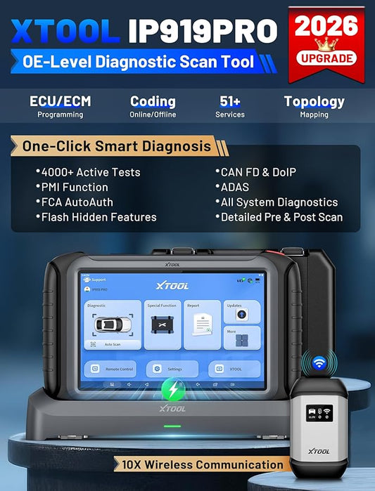 XTOOL IP919 PRO Scan Tool, ECU Pr0gramming Car OBD2 Scanner with Topology Mapping, Upgrade of D9S PRO, 51+ Resets, ECU C 0ding, FCA/CAN FD/DoIP, Automotive Bidirectional Scan Tool with 3-Year Updates