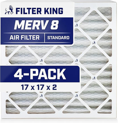 Filter King 17x17x2 Air Filter | 4-PACK | MERV 8 HVAC Pleated A/C Furnace Filters | MADE IN USA | Actual Size: 17 x 17 x 1.75"