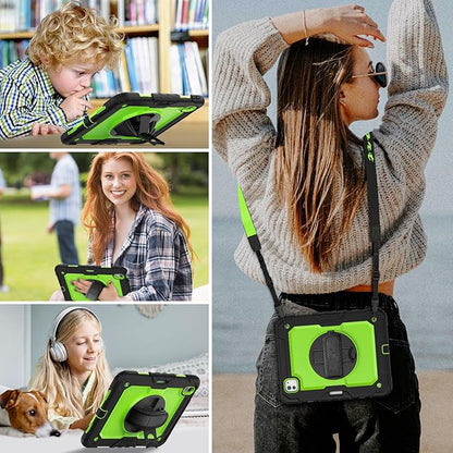 HXCASEAC Case for iPad Air 11 inch (2025 M3 / 2024 M2), Shockproof Design with Pencil Holder/Screen Protector/Rotating Hand Strap, Protective Cover for iPad Air 7th/6th Generation - Green