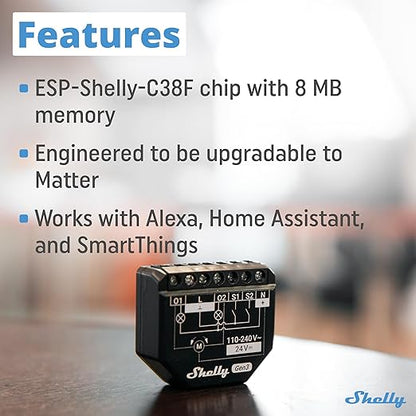 Shelly 2PM Gen3 | WiFi 2-Channel Smart Relay Switch with Power Metering | Home Automation | Roller Shutters, Blinds, Gates Control | Remote Control | Alexa & Google Home | iOS Android App