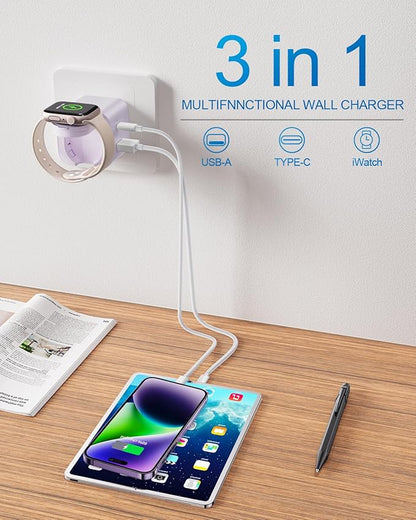 36W for Apple Charging Block with Built-in Watch Charger, Foldable PD Fast Charger Block for iPhone, Dual Ports Wall Charger Compatible with Apple Watch iPhone AirPods(Purple)