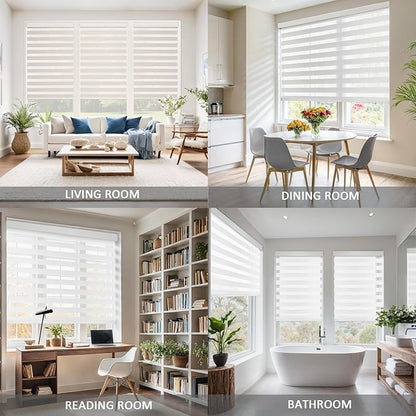 COOLWINDS Motorized Zebra Blinds for Windows Cordless Electric Curtains with Remote Control Blackout Shades Custom Smart Blinds Compatible with Alexa Google Home(Light Filtering White,W29 X 72in)