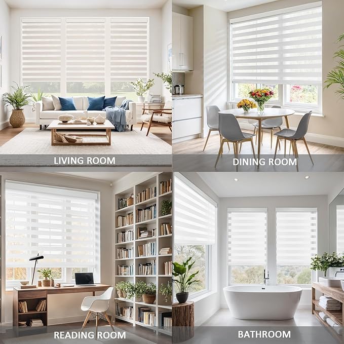 COOLWINDS Motorized Zebra Blinds for Windows Cordless Electric Curtains with Remote Control Blackout Shades Custom Smart Blinds Compatible with Alexa Google Home(Light Filtering White,W52 X 72in)