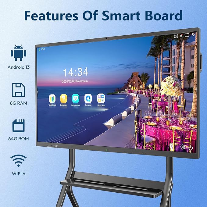 YIXZSWD Smart Board,65 Inch Interactive Whiteboard 4K Touchscreen Built in Ultra High Definition Camera Open App Ecosystem, Digital Presentation Electronic Smart WhiteBoard for Classroom Home Office