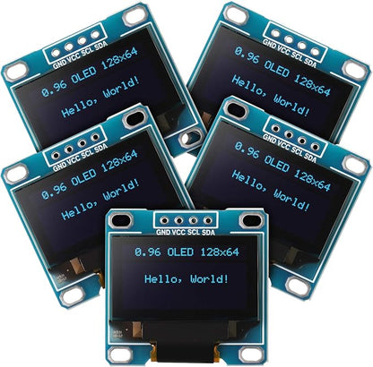 Weewooday 5 Pieces 0.96 Inch OLED Module 12864 128x64 Driver IIC I2C Serial Self-Luminous Display Board Compatible with Arduino/Raspberry PI(Blue)