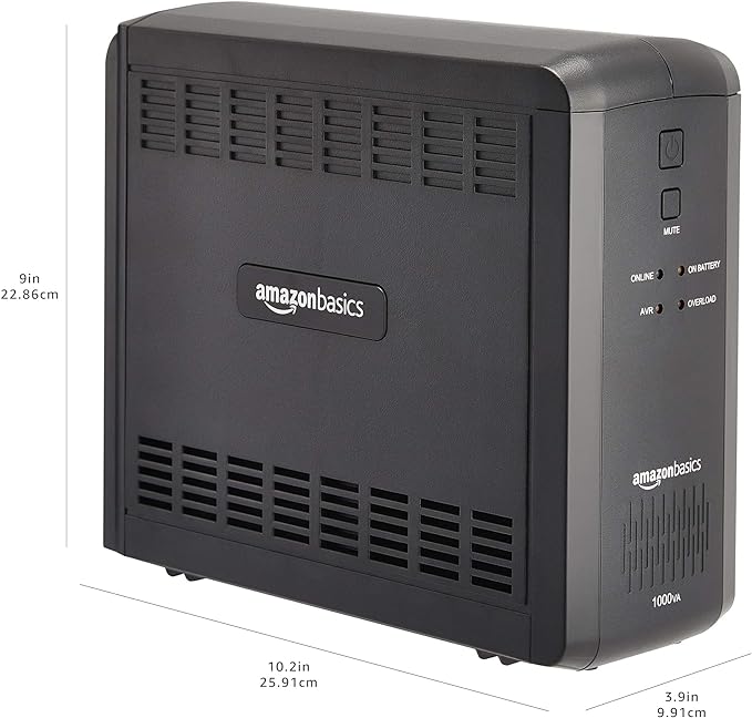 Amazon Basics UPS Battery Backup & Surge Protector 1000VA/550W, 9 Outlets, Line Interactive Uninterruptible Power Supply, for Power Outage Protection, Black