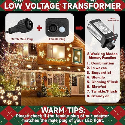 30V 0.2A LED Controller Timer Model JT-EL/FC300V0200-C Class 2 Power Supply Replacement with 8 Lighting Modes, and Memory Function for Christmas Light, LED String Light