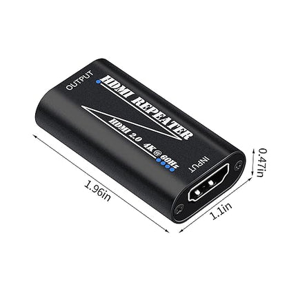 HDMI 2.0 Repeater Extender 4K@60Hz, HDMI Amplifier Signal Booster Plug & Play, for Gaming/Home Theater/Video Meeting/TV, No Power Supply Port