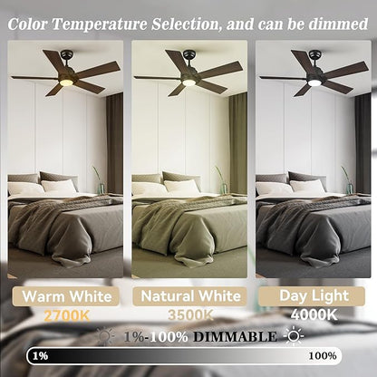 SMAAIR Smart Ceiling Fan with Light, 48inch Indoor and Outdoor ceiling fan with Remote, Compatible with Alexa/Google Assistant/Siri Shortcut, App control with Timer and Schedule(Walnut/Light Wood)