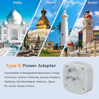 TESSAN US to India Plug Adapter, Type D Travel Adaptor with 2 USB Charger Ports 2 American Outlets, USA to Indian Power Adapter for Nepal Bangladesh Maldives Pakistan Tanzania Sri Lanka