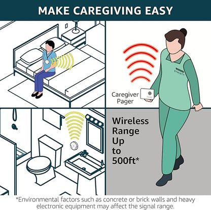 SYNLETT Caregiver Pager Wireless Nurse Call Button for Elderly Home Monitoring Alert System Portable Alarm Bell Seniors Patients Emergency 3 Call Buttons, 2 Pagers
