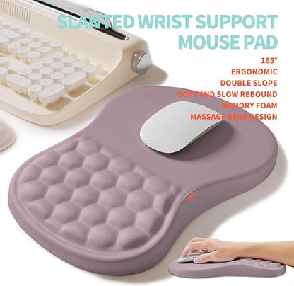 KUOSGM 2-in-1 Ergonomic Set, Wave Rise Keyboard Wrist Rest and Massage Bulge Slope Mouse Pad Wrist Support, Cushion Memory Foam Integrated to Relieve Wrist Pain, Purple