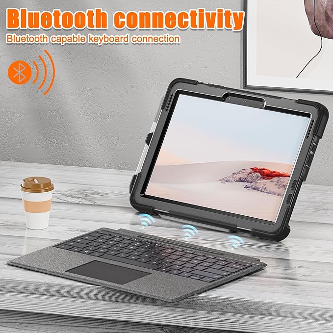 ZenRich Rugged Case for Surface Go 4 (2023)/Surface Go 3 (2021)/ Surface Go 2 (2020), Surface Go (2018) with Pen Holder Heavy Duty Shockproof Case with Stand Hand Strap and Shoulder Belt-Black