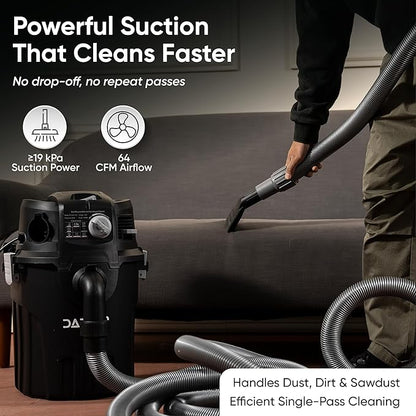 Dapper Supply 6 Gallon Wall Mount Wet/Dry Vacuum, 5.5 Peak HP, 30 Ft Hose, Vacuum & Blower, Includes Attachments for Garage, Car, Workshop & Jobsite