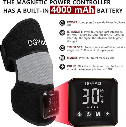 DGQY Cordless Red Light Therapy for Knee Joint Warp Portable Infrared Light Device for Knee Elbow Pain Muscle Relief Recovery 660nm and 850nm Heated Therapy with Wireless Rechargeable Controller