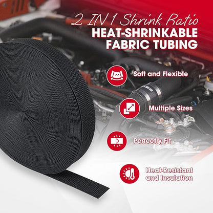 Sonoreboom 2 in 1 Heat Shrink Braided Sleeving Fabric Tubing-Ideal fit Irregular Shape Hose/Cable/Wire (3/8"(10mm), 60FT)