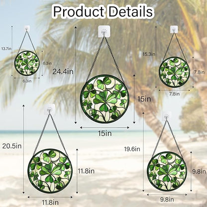 CRISGIF Stained Glass Window Hanging - Ireland Green Lucky Clover Suncatcher for Doors Garden St. Patrick's Day Sun Catchers Decor Mother's Day Birthday for Women Men Mom Nana 9.8 in